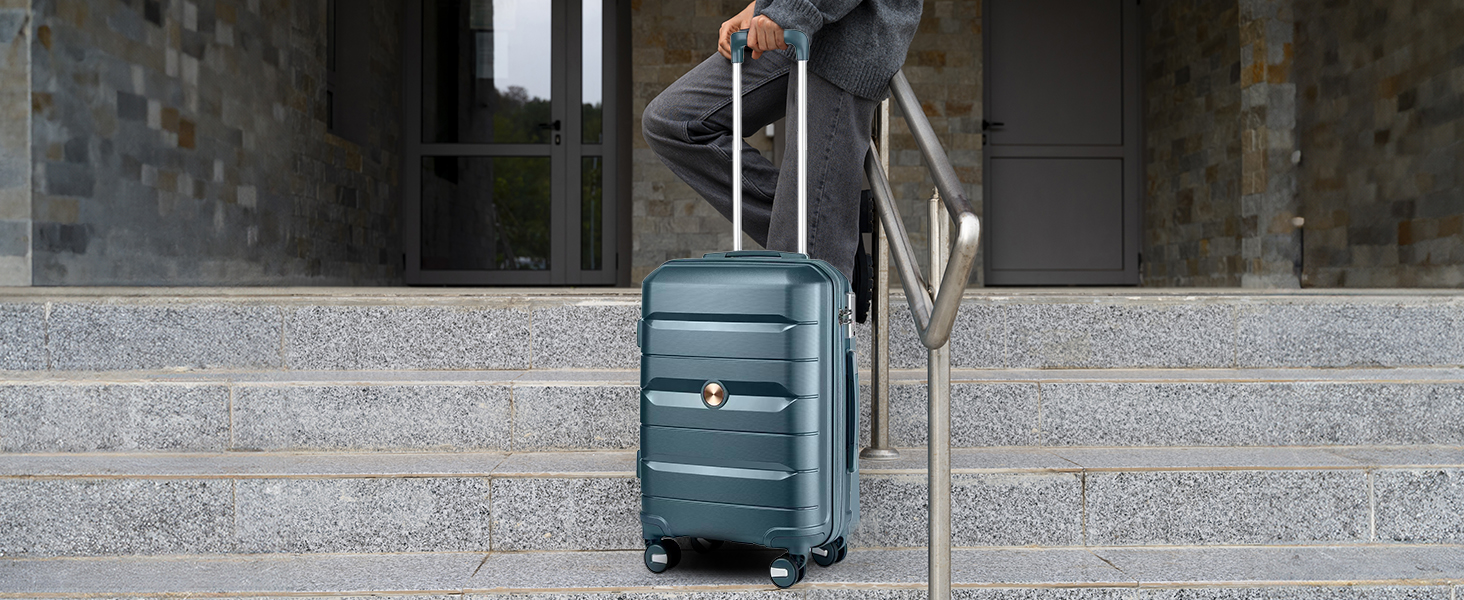 Валіза-тележка Sea Choice з жорстким корпусом, розширювана, ручна поклажа, 55 см, білий колір, з TSA замком та 360° колесами