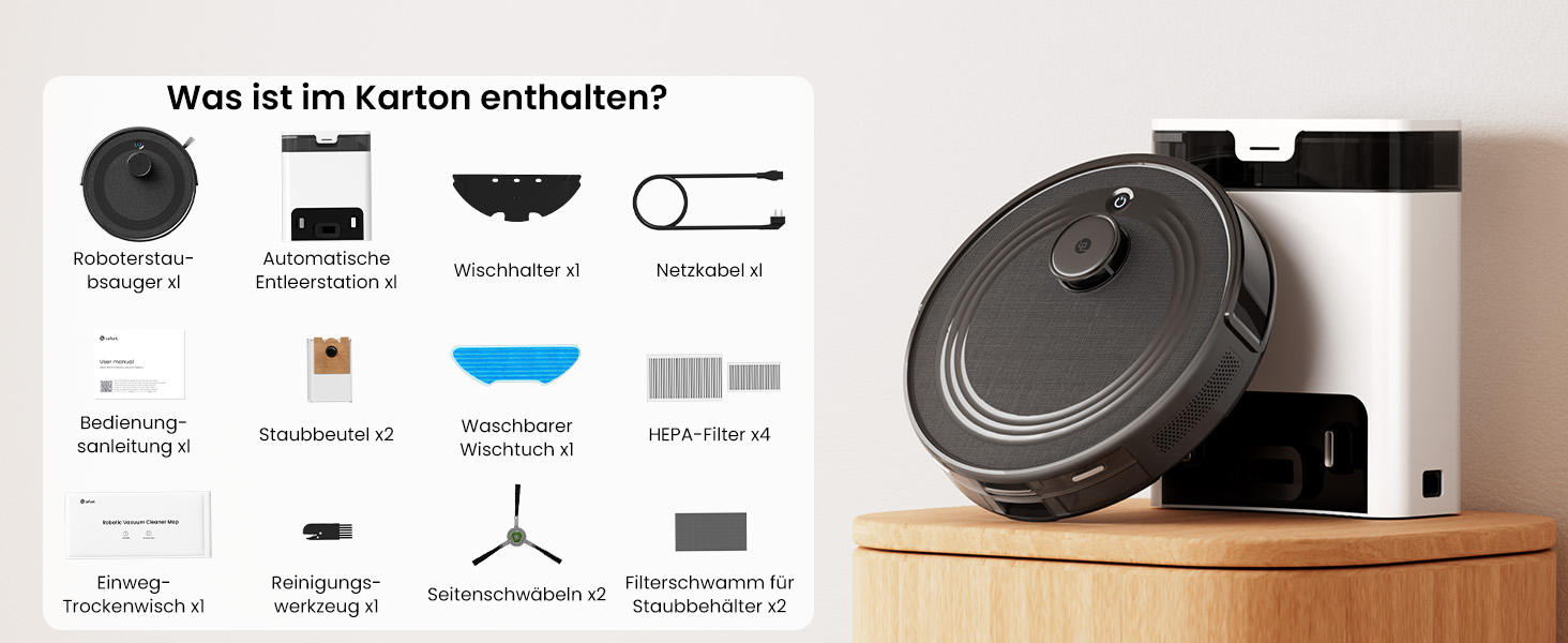 Робот-пилосос LEFANT M1 Pro: з картографією, функцією миття, 5500Pa, для тварин, керування через додаток/Alexa, білий/чорний