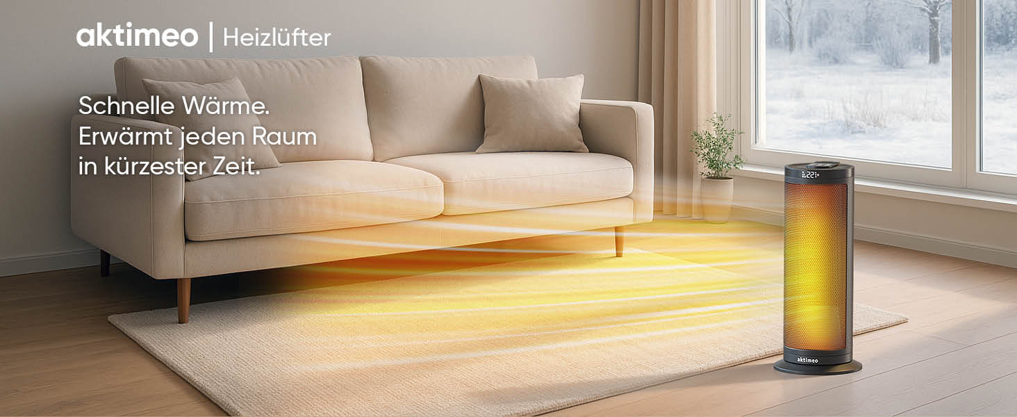 Електричний обігрівач з керамічним нагрівачем, 1500 Вт, з термостатом, захистом від перегріву, перекидання та для дітей, таймер 12 год, з пультом дистанційного керування (чорний, преміум)