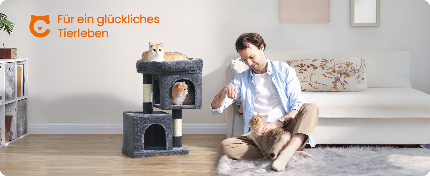 Драбина для котів Feandrea, 67 см, сірий, для кошенят до 3 кг, з великою платформою та сизалевими стовпами, PCT611W01