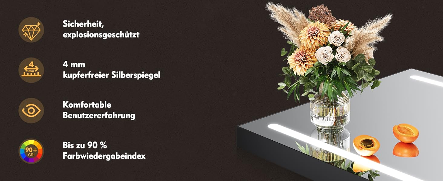 Дзеркало для ванної кімнати SONNI з підсвічуванням 60x40 см, LED, IP44, білий. Розміри: 70x50 см, темно-сірий, з боковим підсвічуванням