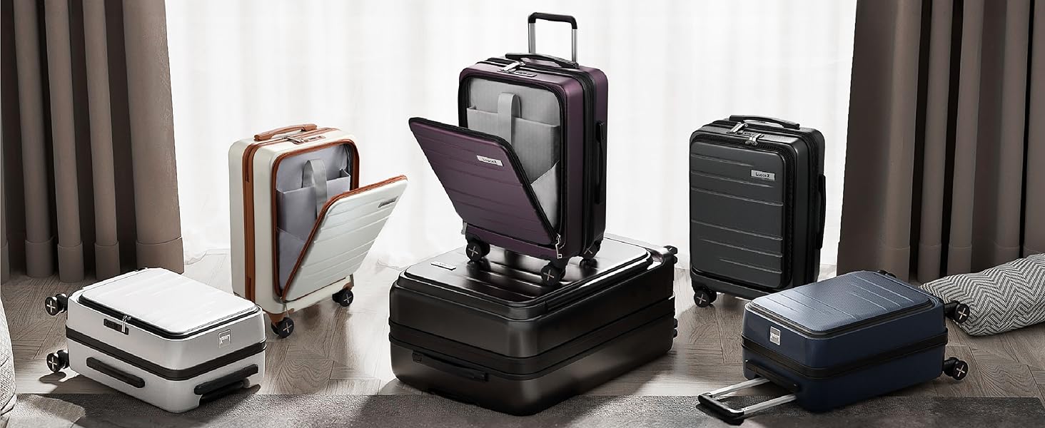 Чемодан-валіза LUGGEX на руці з відділенням для ноутбука – Розширюваний жорсткий кейс з полікарбонату з TSA-замком (56×38×24 см) (Блакитний)