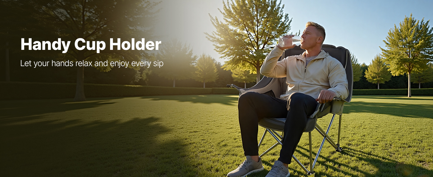 Кемпінговий стілець VEVOR великий, складний - до 204 кг, з підсклянниками, для риболовлі, пікніка, чорно-сірий