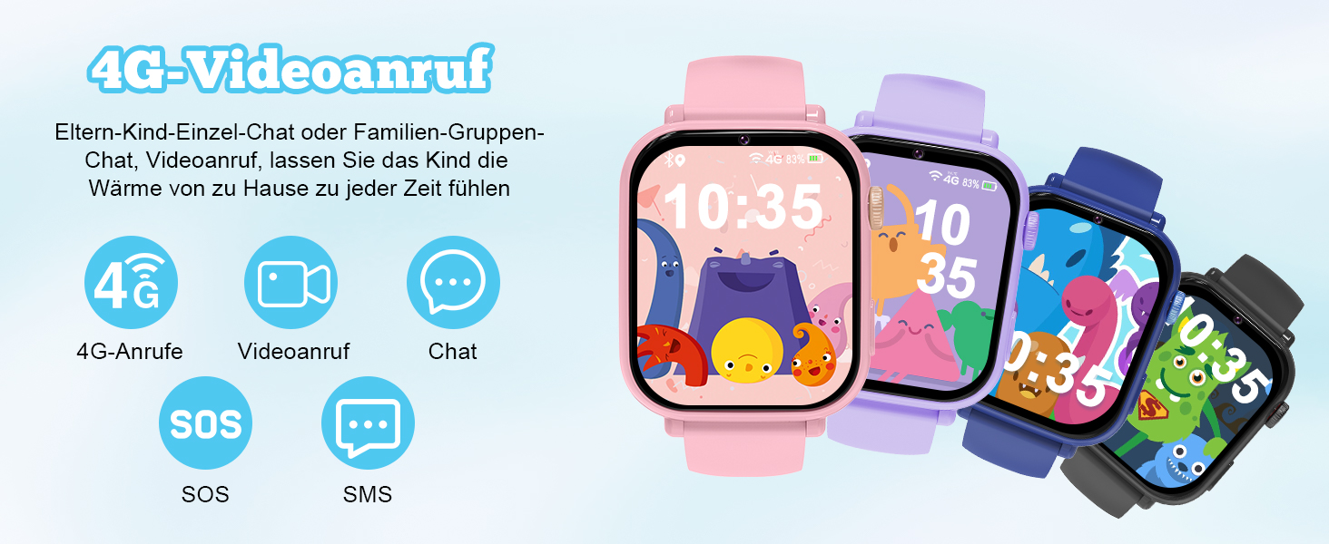 Дитячий розумний годинник GPS з телефоном та 4G, чорний: відеодзвінки, чат, шкільний режим, ігри, калькулятор, крокомір