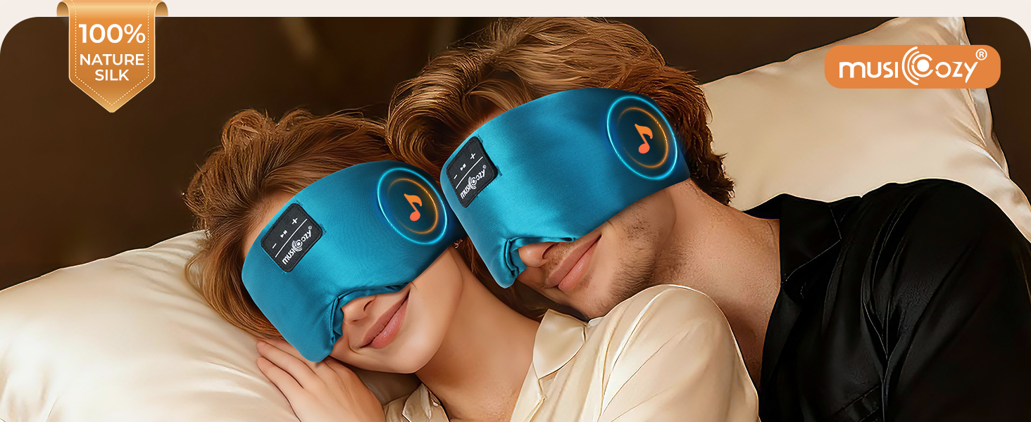 Маска для сну MUSICOZY Bluetooth з навушниками, шовкова 100% (шовк мульбері), 3D для зручного сну на боці, повна темрява, м'яка, дихаюча, акумулятор 14 годин, зелена
