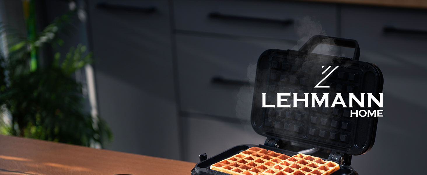 LEHMANN Double Belgian Waffle Maker - 1200W - Non-Stick - Adjustable Temperature - Makes Waffles in 3 Minutes