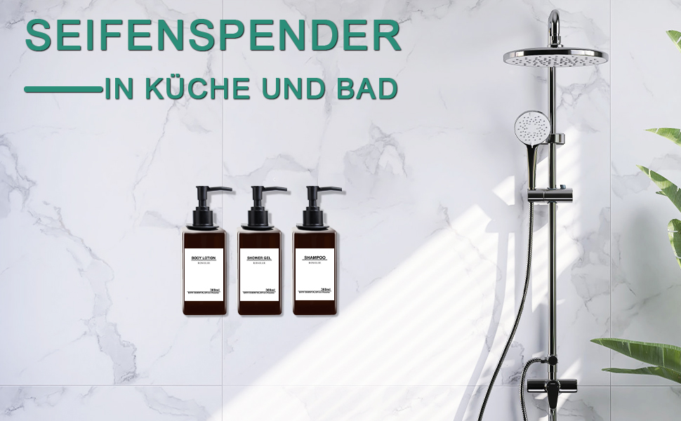 Набір з 3 дозатори мила Roselee для кріплення на стіну, 500 мл, без свердління, для душу, шампуню, гелю для ванни, з етикеткою, для ванної кімнати, кухні (Колір: Коричневий)