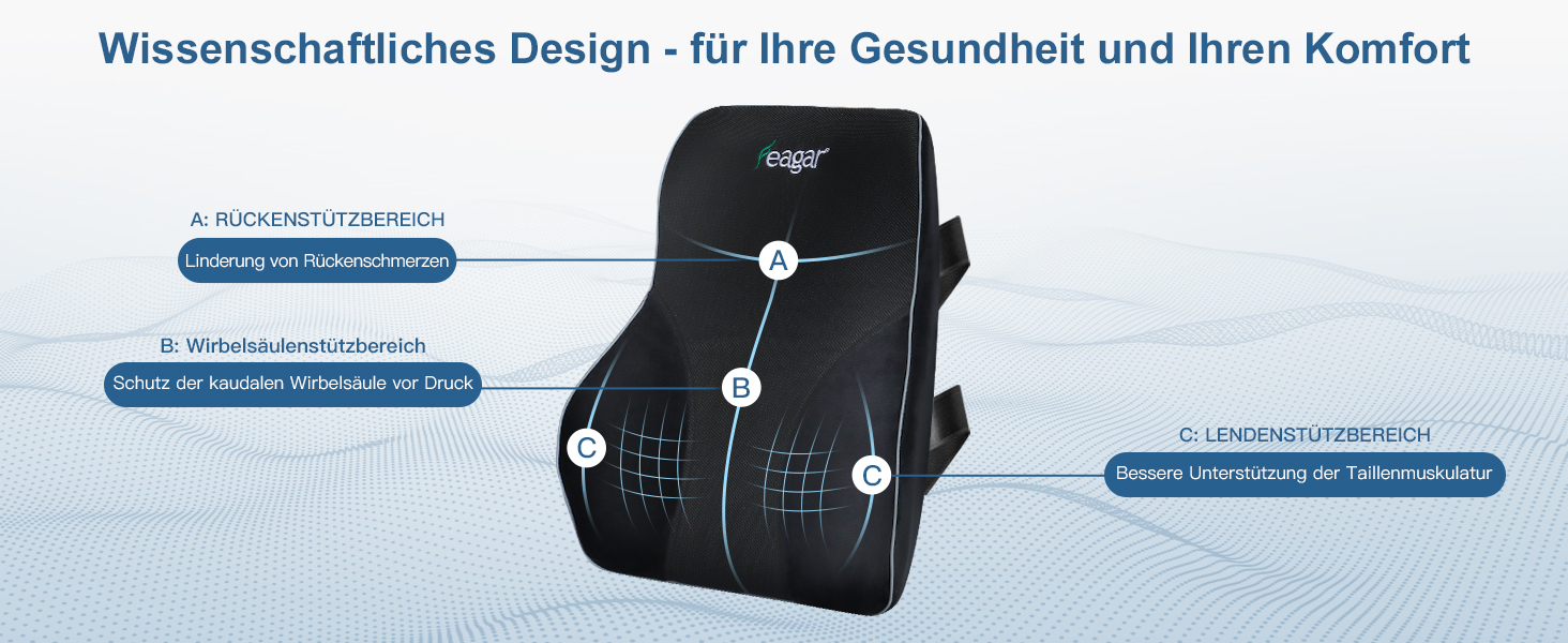 Подушка для спини Feagar Memory Foam - підтримка спини для офісного крісла та дивана | Ортопедична подушка для офісу та дому, чорна