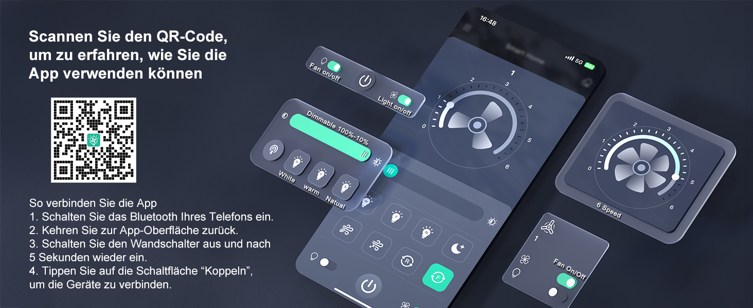 Стеляний вентилятор Ohniyou з підсвіткою та пультом дистанційного керування, 117 см, керування через додаток, регулювання яскравості, тихий DC-двигун, для спальні, тераси, кухні, чорний
