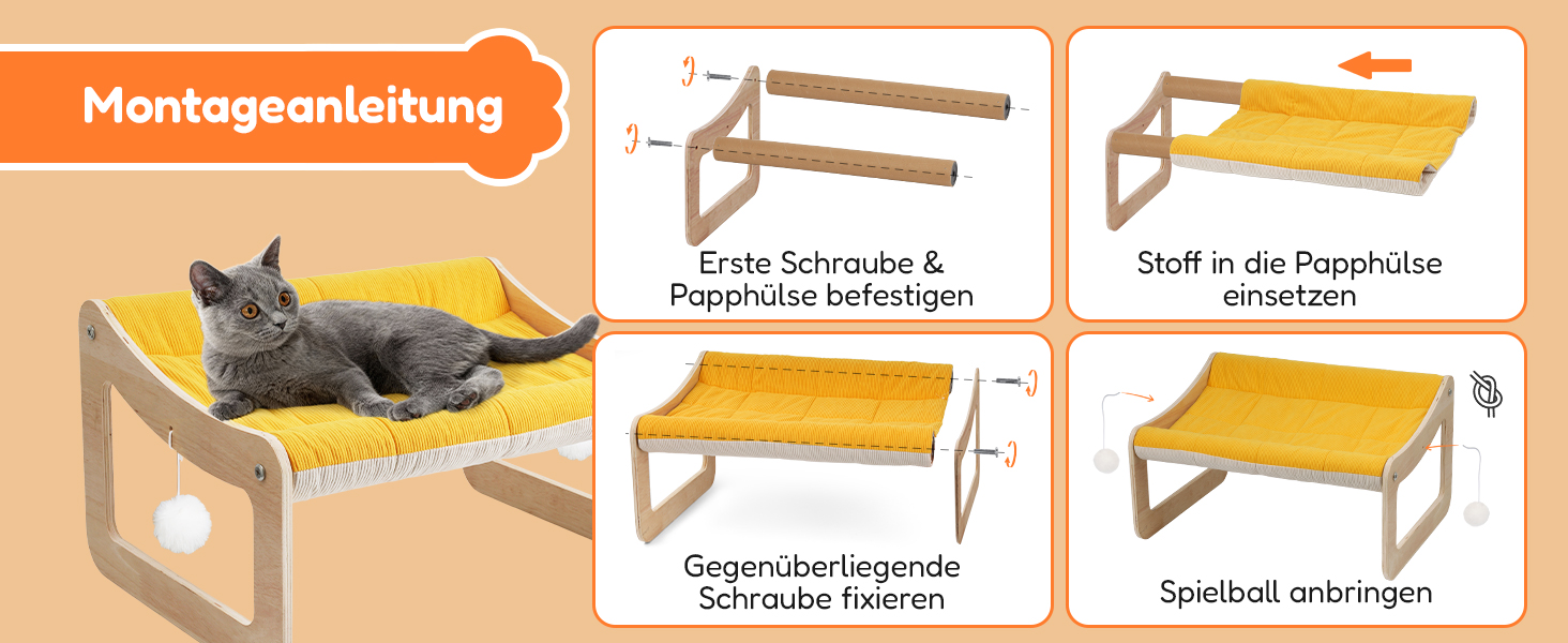 Крак-стійка для котів з великим ліжком Luxus, жовта | З міцного березового дерева, сизаль, 25 кг, біо-льон