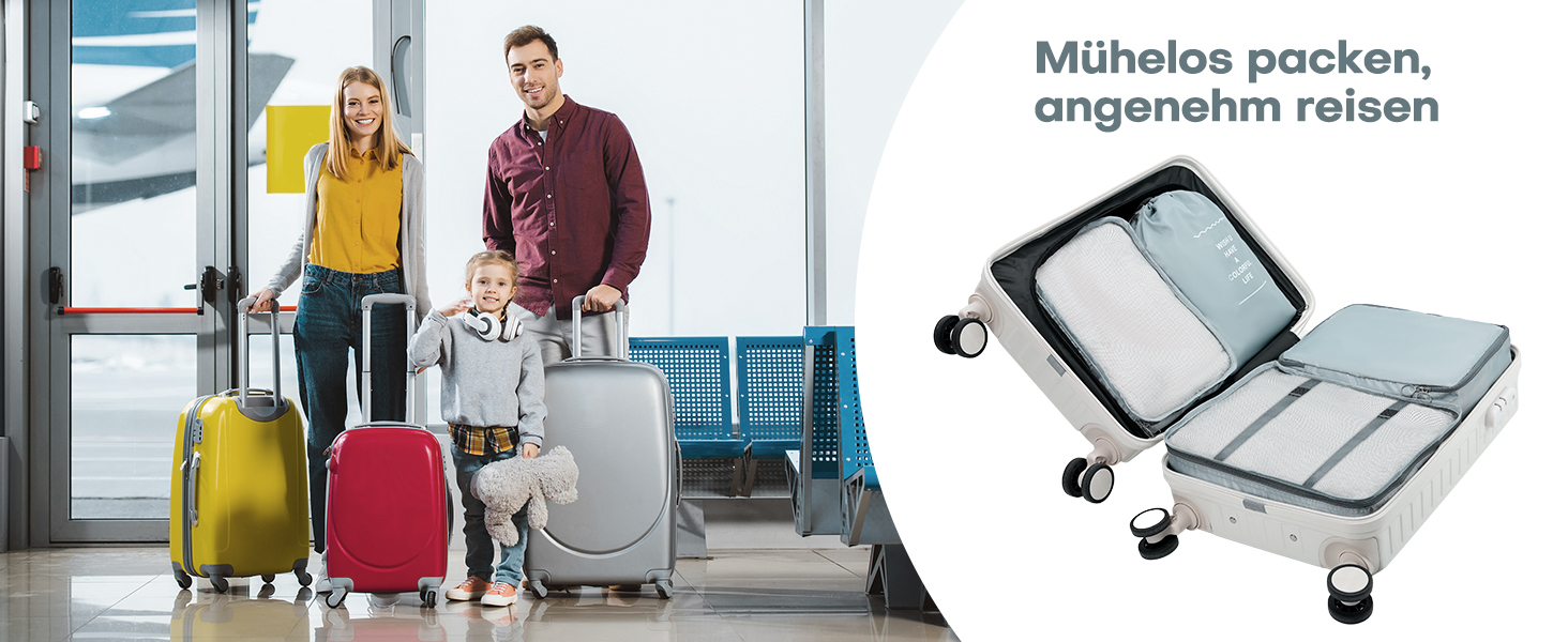 Органайзери для валізи 8 шт., дорожні куби для подорожей, водонепроникні, з косметичкою, сірі