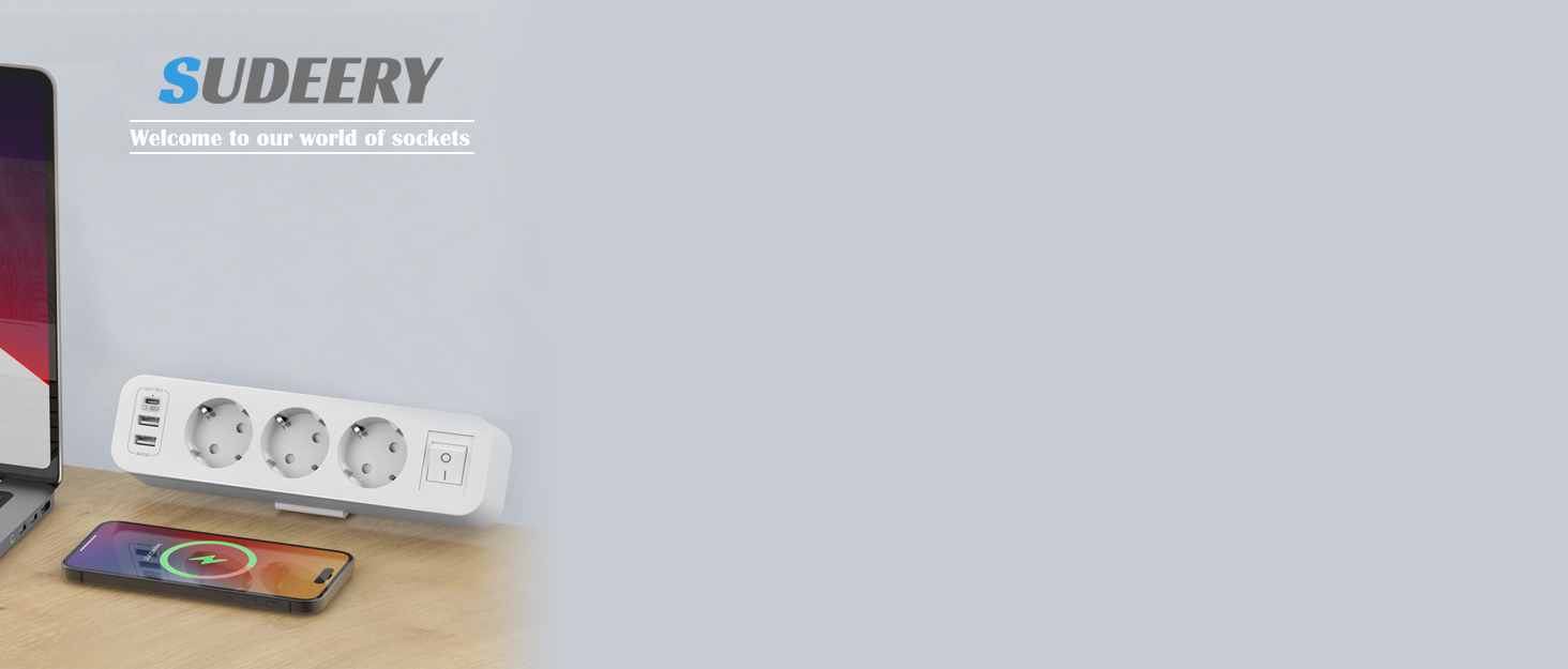 Багатофункціональний розподільник розеток 6 в 1 з USB-C, 3 розетки, плоский штекер, індивідуальне вмикання, кабель 2м, 1 USB-C, для офісу, дому, подорожей (білий)