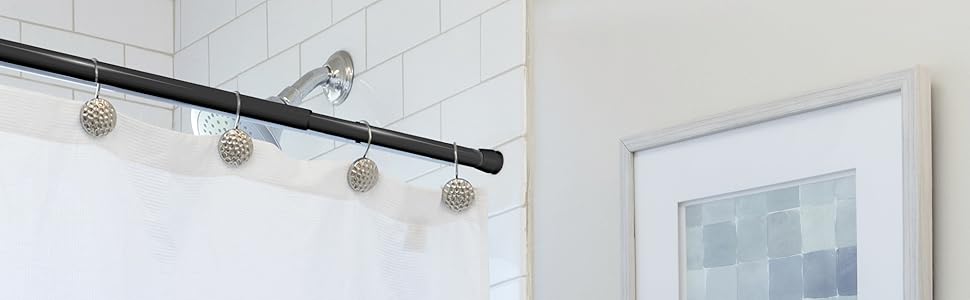 Телескопічна штанга для душу без свердління, регульована – кріпиться без свердління, протиковзна, для штори для душу (70-120 см, чорний)