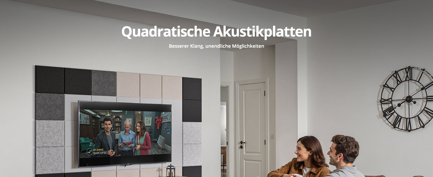 Самоклеючі акустичні панелі з фетру для звукоізоляції стін та стелі, білі, 30x30x0.9 см, 12 шт (1.08 м²)