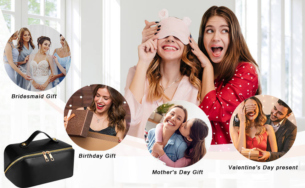 Косметичка для подорожей жіноча, велика містка, з PU шкіри, органайзер для макіяжу, культбагаж, косметичка для аксесуарів у подорожах, чорна гладка