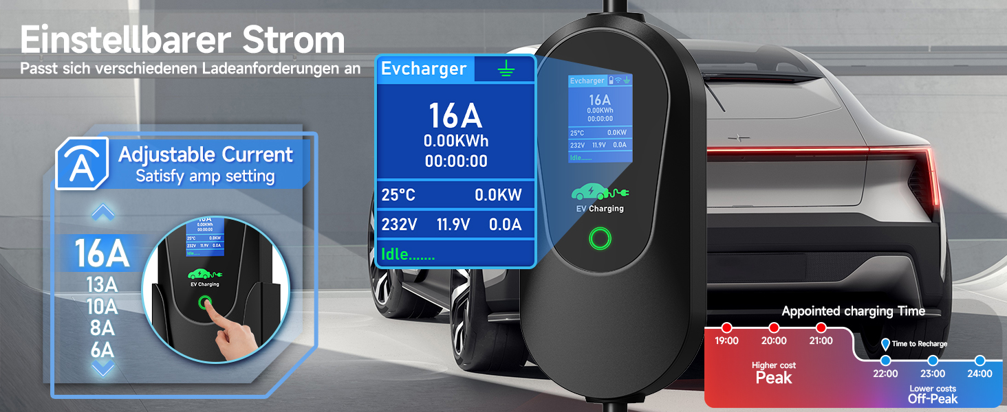 Кабель для зарядки електромобіля Type 2 Schuko 3.68kW 6м, регульована потужність, APP-управління
