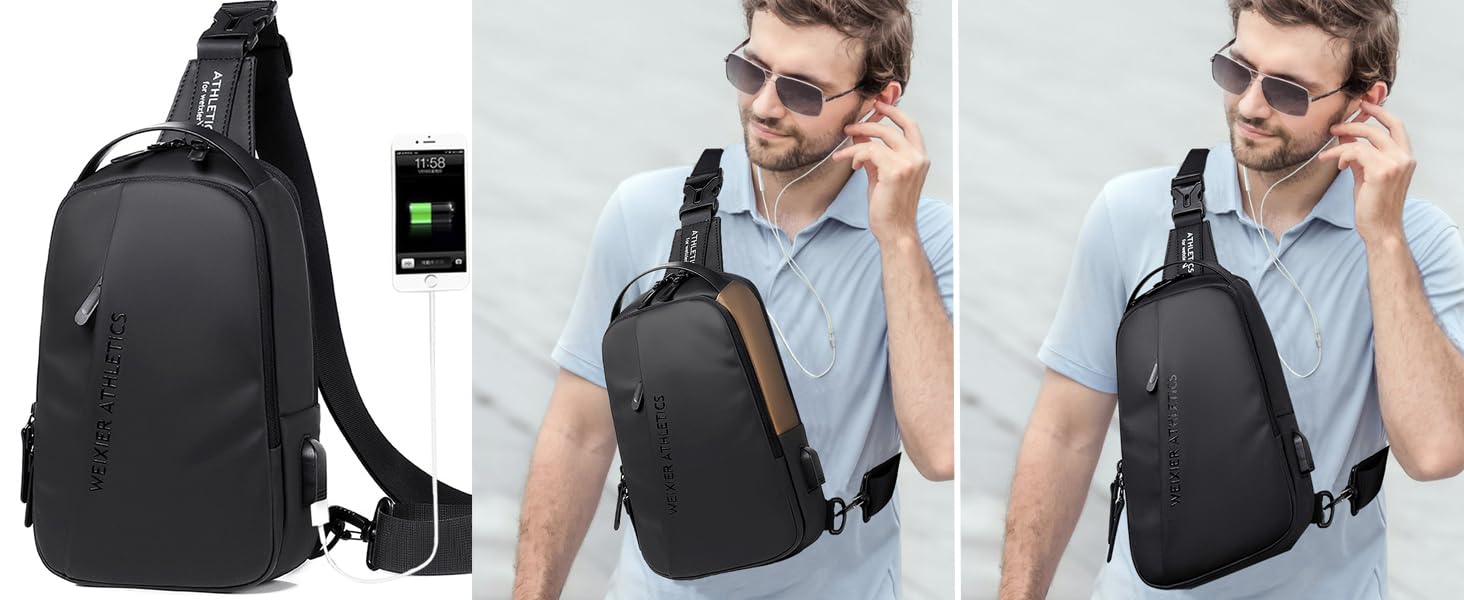 Чоловіча нагрудна сумка через плече з PU-шкіри, водонепроникна, світло-коричнева