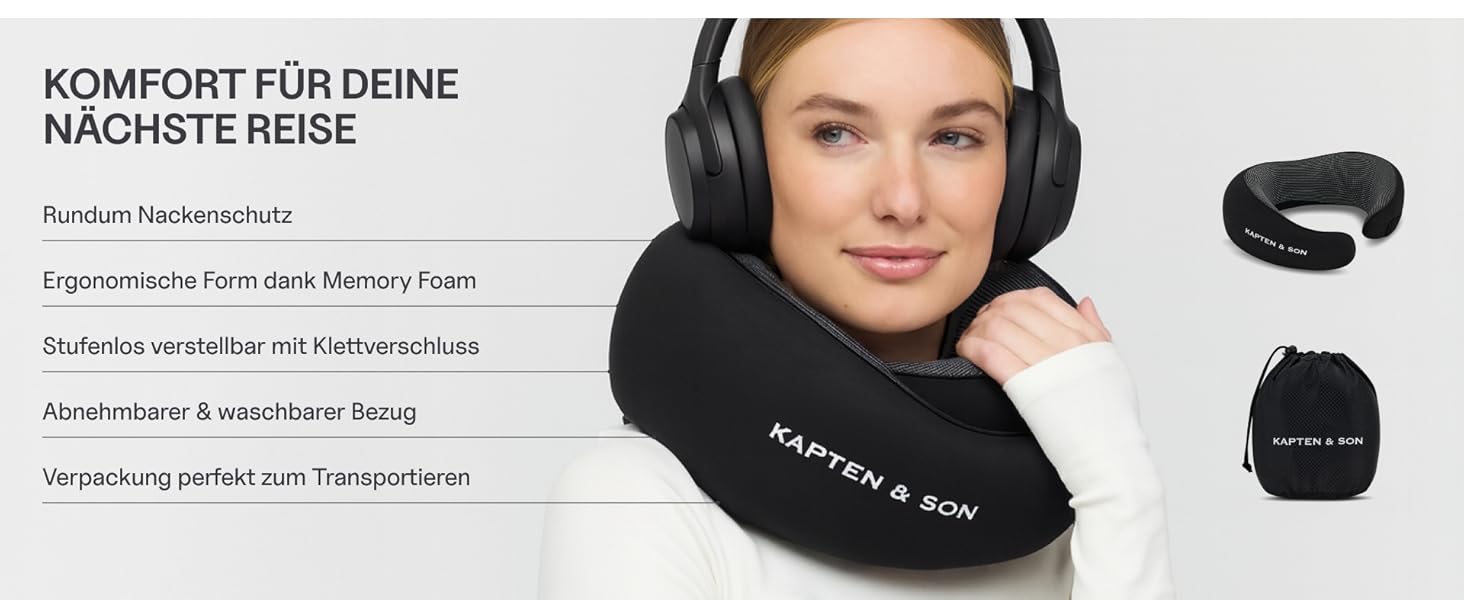 Подушка для шиї Kapten & Son | Подорожі | З піною Memory Foam | Регульована | Ергономічна