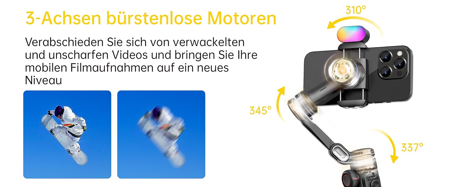 Гімбал AOCHUAN для смартфона з 3 осями стабілізації, RGB-підсвічуванням, трекінгом обличчя та регульованим кільцем фокусування. Підходить для iPhone/Android. Ідеальний для зйомки Vlog та створення контенту.