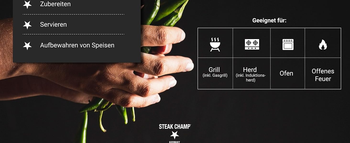 Сковорода Steak Champ з чавуну для гриля та плити, підходить для індукції, духовки, смаження і сервірування