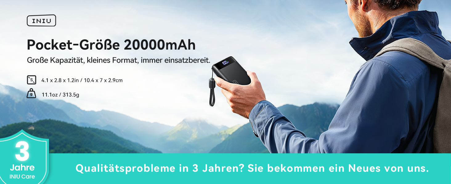 Power Bank INIU 20000mAh з швидкою зарядкою 22.5W, USB-C, для iPhone, Samsung, AirPods, iPad - зовнішній акумулятор для подорожей та кемпінгу