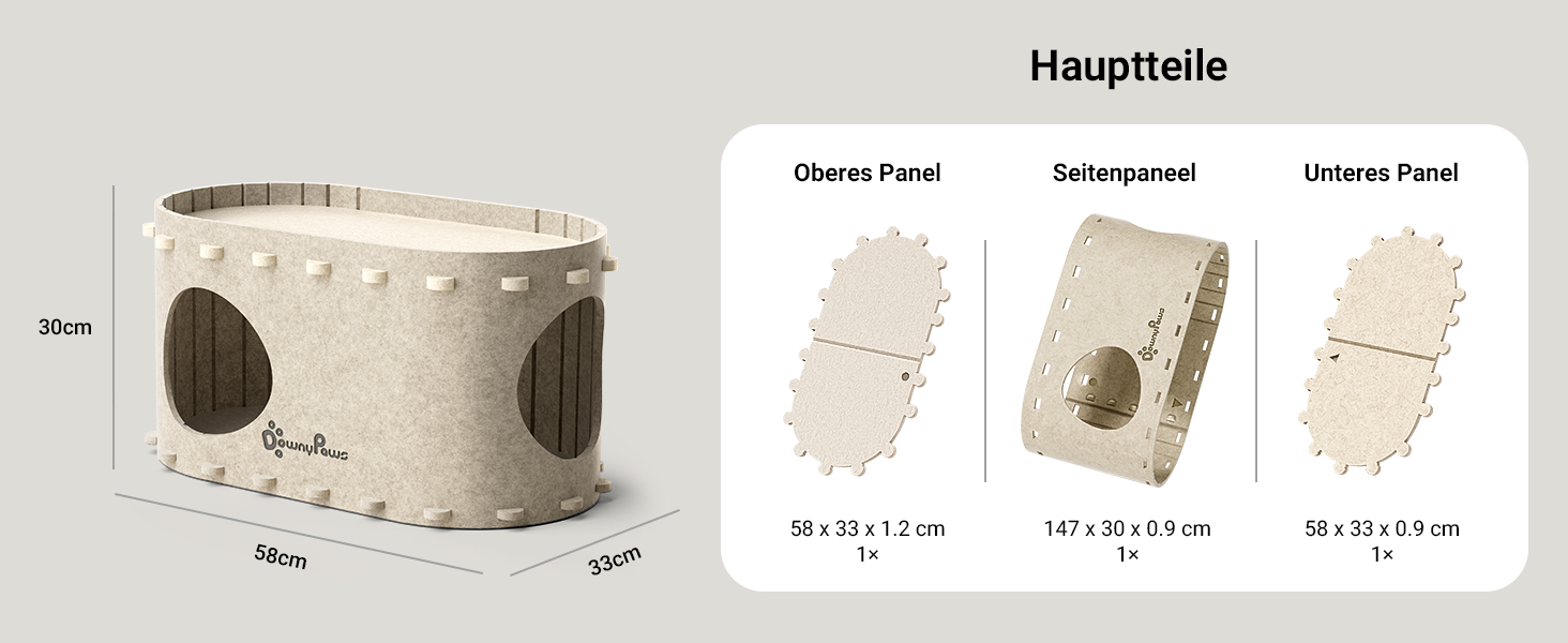 Будиночок для котів з фетру, лежанка для котів, затишна кімната для котів, 58 x 33 x 30 см, ігровий Peek-a-Boo, зимовий, захист кігтів, бежевий, 1 шт.