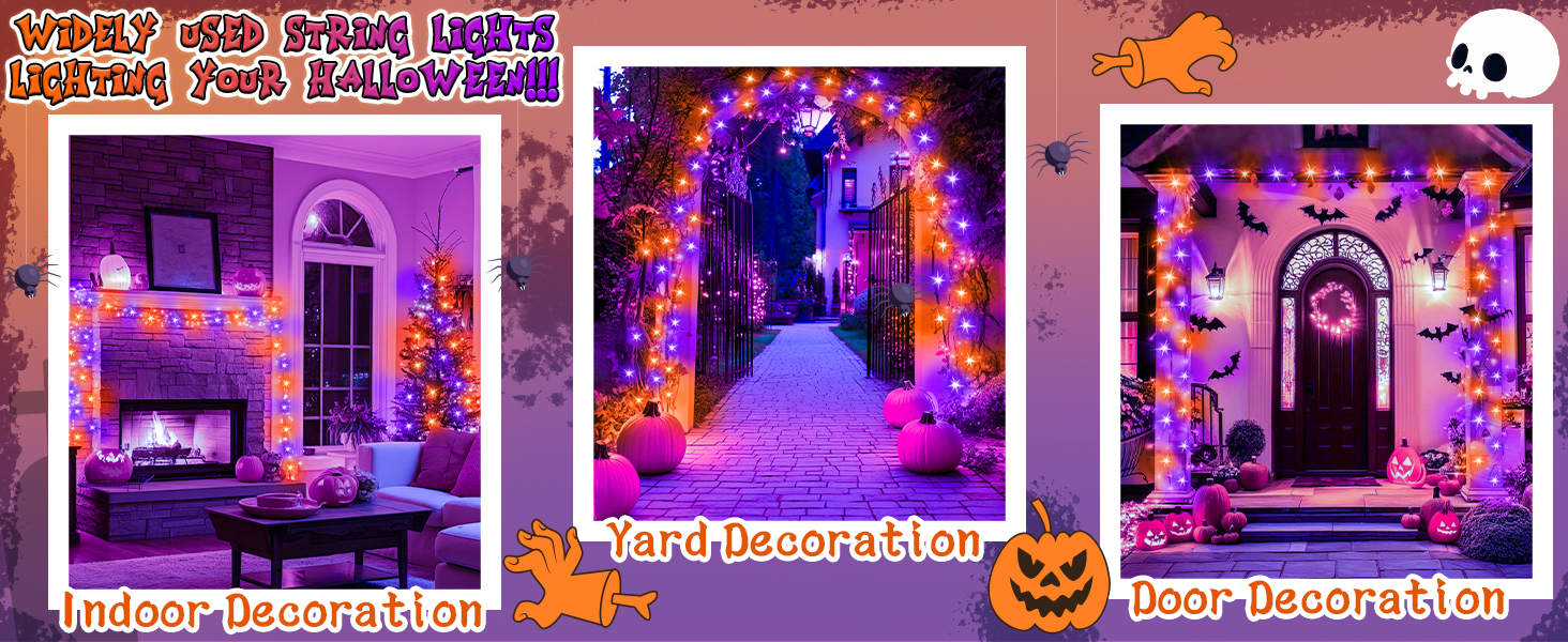 Гірлянда декоративна Halloween на 6 метрів, 60 LED, оранжево-фіолетова, USB/батарейки, таймер, вологостійка, для дому та саду