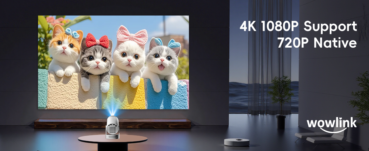 Портативний проєктор Mini Beamer 4K/1080p з Wi-Fi 6 та Bluetooth 5.4. Keystone 180°, сумісний з HDMI, TV Stick, Memory Stick, Laptop. Колір: Бежевий