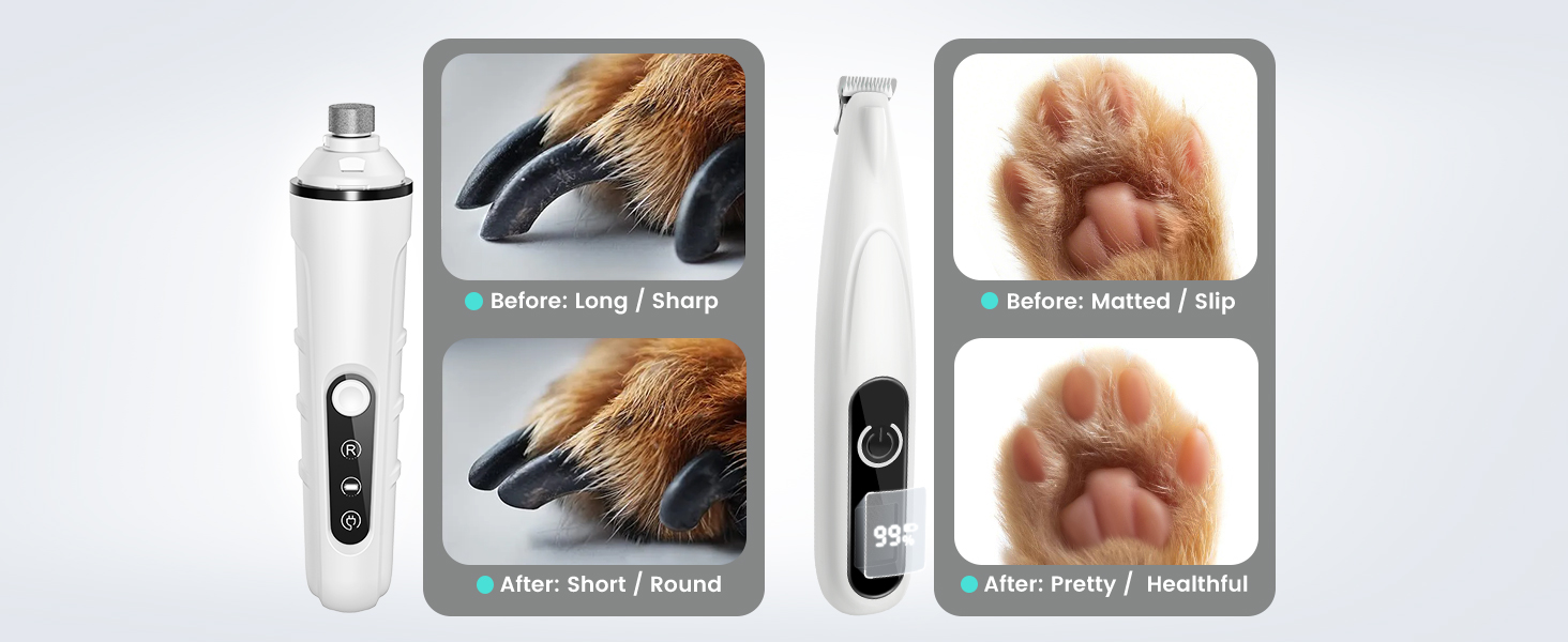 Триммер для стрижки кігтів та стрижка кігтів для собак 2 в 1, безшумний, акумуляторний, електричний, для великих, середніх та маленьких собак, білий