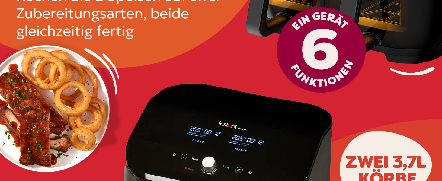 Фритюрниця повітряна Vortex Plus ClearCook 5.7L, чорна, 6-в-1, 1700W, з вікном, 8L