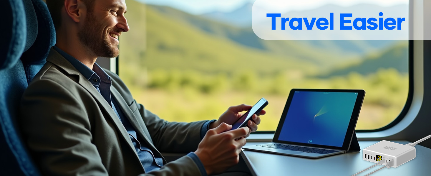 Зарядний пристрій USB-C багатопортовий 8 портів 200W GAN YSYFAD з LED індикатором, PD PPS Type-C, QC3.0, швидка зарядка для iPhone, iPad, MacBook, ноутбуків, білий