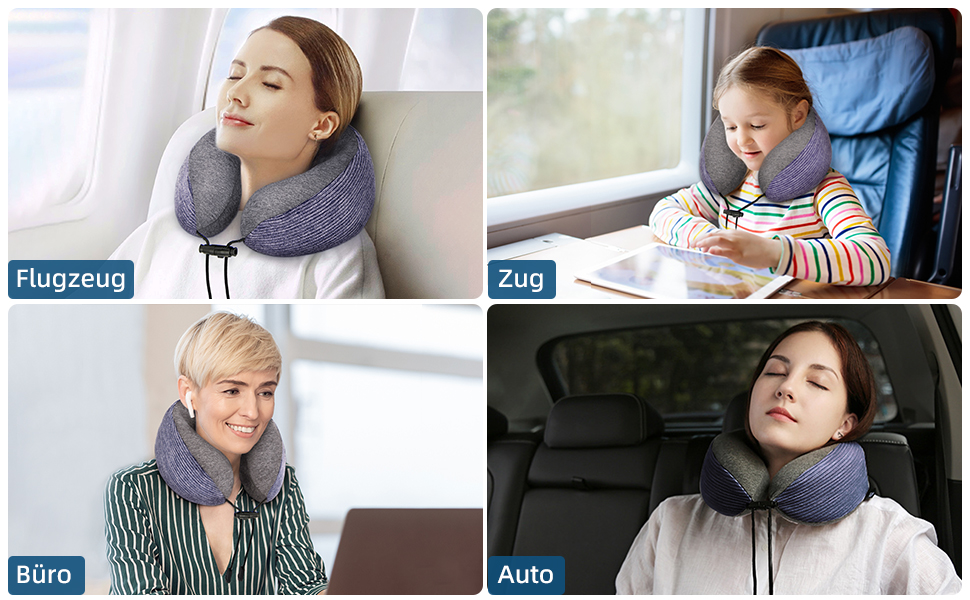 Подушка для шиї у подорожах, 100% Memory Foam - для автомобіля, літака, поїзда, офісу та кемпінгу, з чохлом, маскою для сну та берушами, фіолетовий