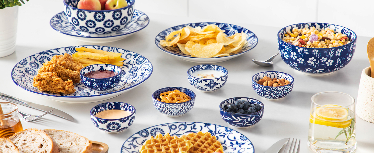 Набір кавових чашок з блюдцями Vancasso Cappuccino SELENE 6шт, 240мл, блакитно-білий вінтаж, порцеляна