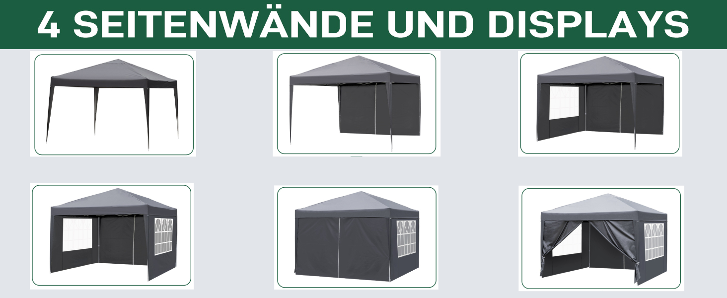 Павільйон 3x3 м Pop-up, водонепроникний, зимостійкий, регульована висота, UV захист 50+, сталевий каркас, для саду, вечірок, кемпінгу, на відкритому повітрі, з 4 боковинами, темно-сірий