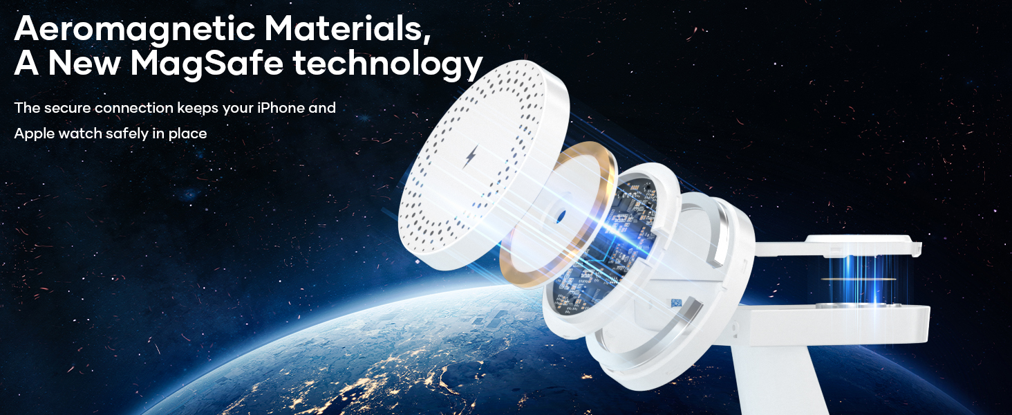 Зарядна станція Mag-Safe 3-в-1: для iPhone, Apple Watch, AirPods (біла)