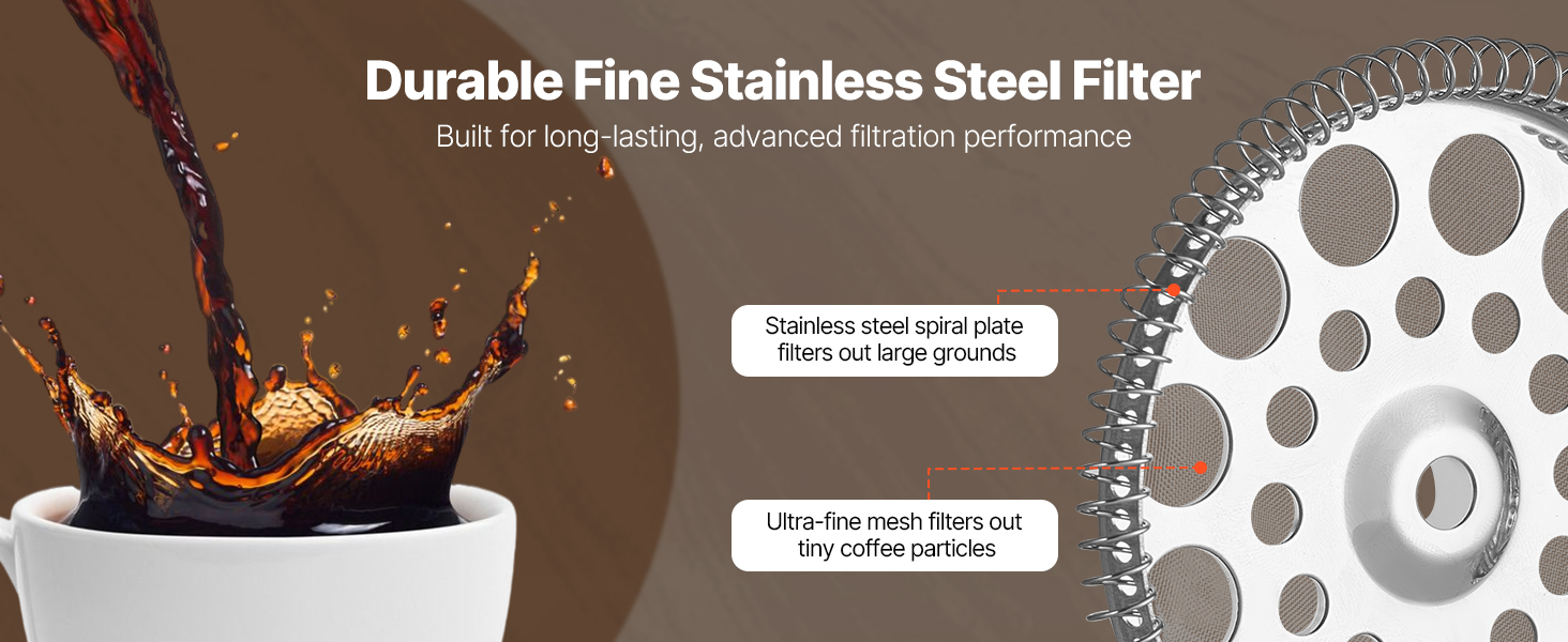 Френч-прес VEVOR 1,5 л з нержавіючої сталі - кавова преса, чайник з фільтром, для кемпінгу, подорожей, кухні, срібний