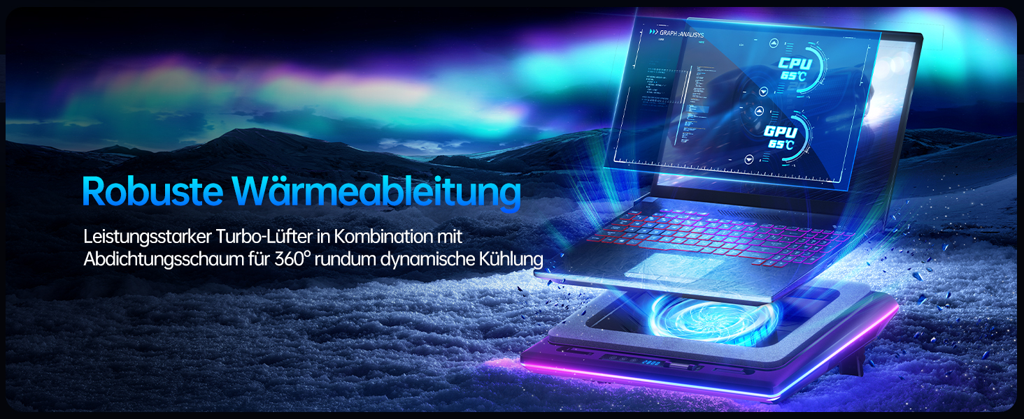 Ігровий охолоджувач для ноутбука llano V12 RGB з потужним турбовентилятором 5.5