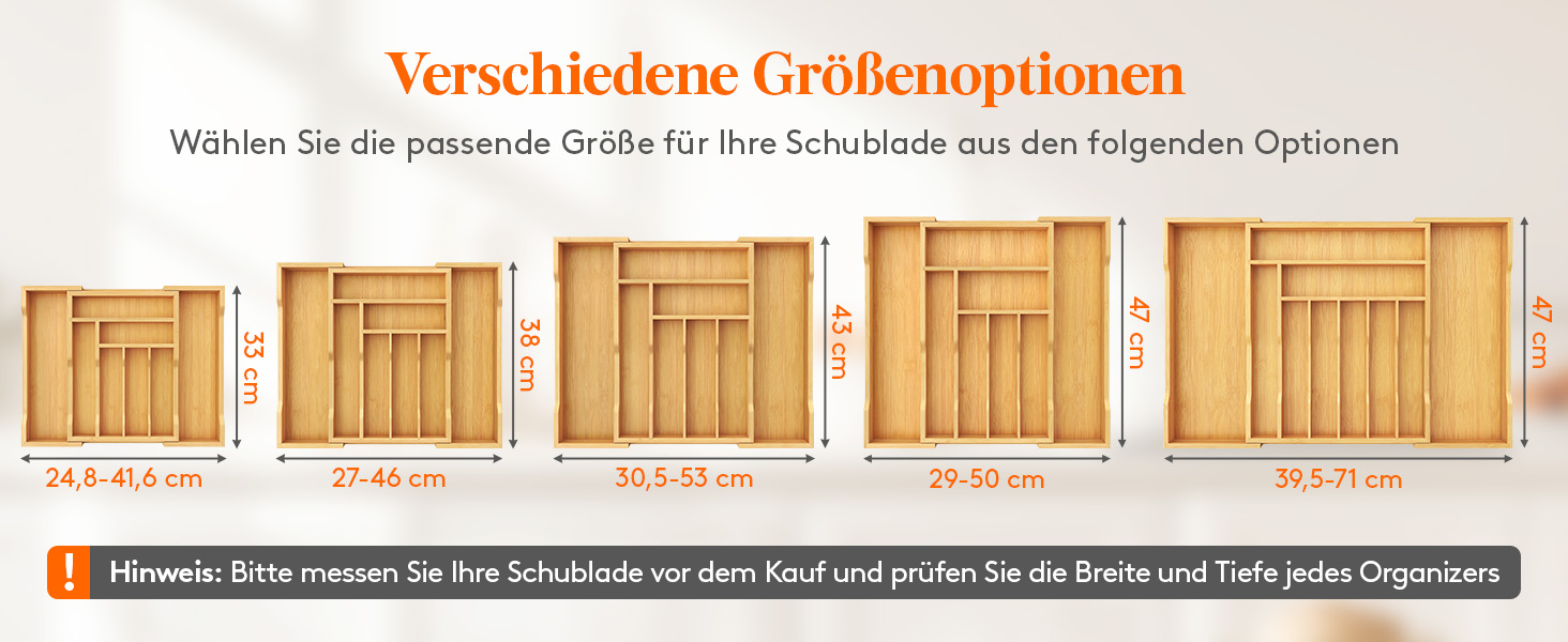 Органайзер для столових приборів Lifewit в шухляду, бамбуковий, 47 см (29-50 см)