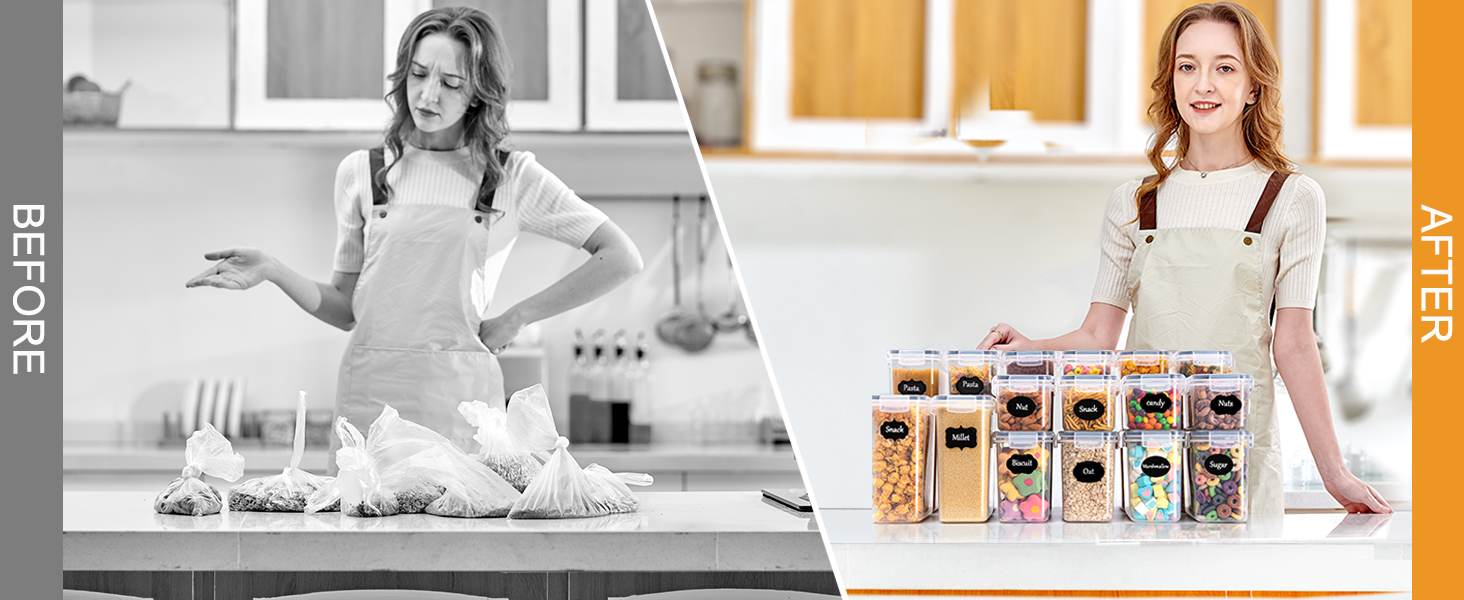 Набір контейнерів для зберігання GoMaihe (16 шт.) - чорний. Контейнери для продуктів з кришкою, герметичні, з пластику. Органайзер для кухні, для круп, борошна, цукру.