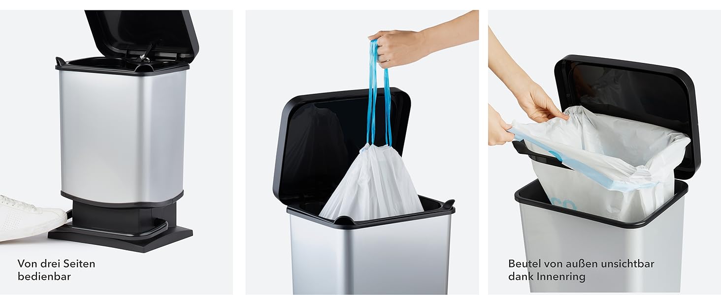 Відро для сміття Rotho Paso 40л з педальним механізмом, сріблястого кольору, BPA-free, пластик (PP)