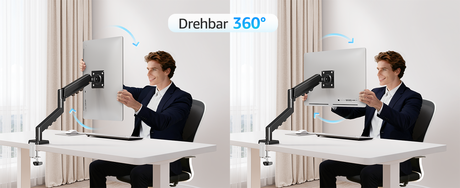 Кріплення для монітора MOUNTUP, 13-32 дюйми, 2-9 кг, VESA 75/100mm, газ-амортизатор, 360° оберт, регулювання висоти, нахил, EU8015B, Single arm