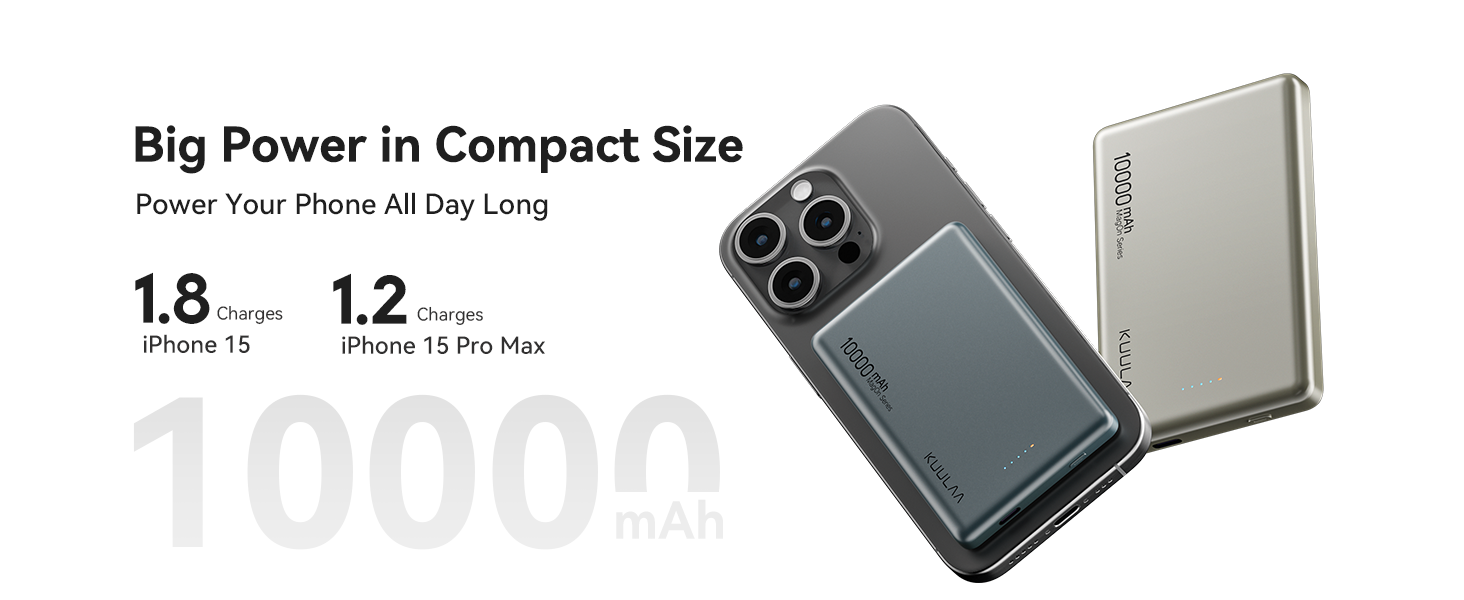 Power Bank Kuulaa MagSafe 10000 mAh 20W, Тонкий Пауербанк для iPhone 16/15/14/13, Колір Space Grey