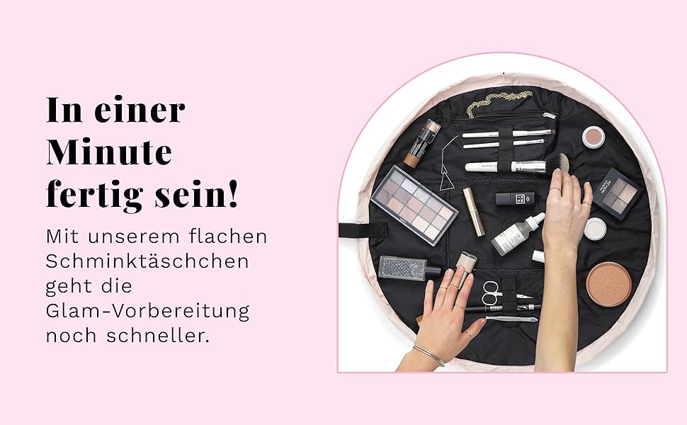 Косметичка-органайзер з шнурком The Flat Lay Co для подорожей, з тримачем для пензлів і кишенею на блискавці, класичний чорний колір
