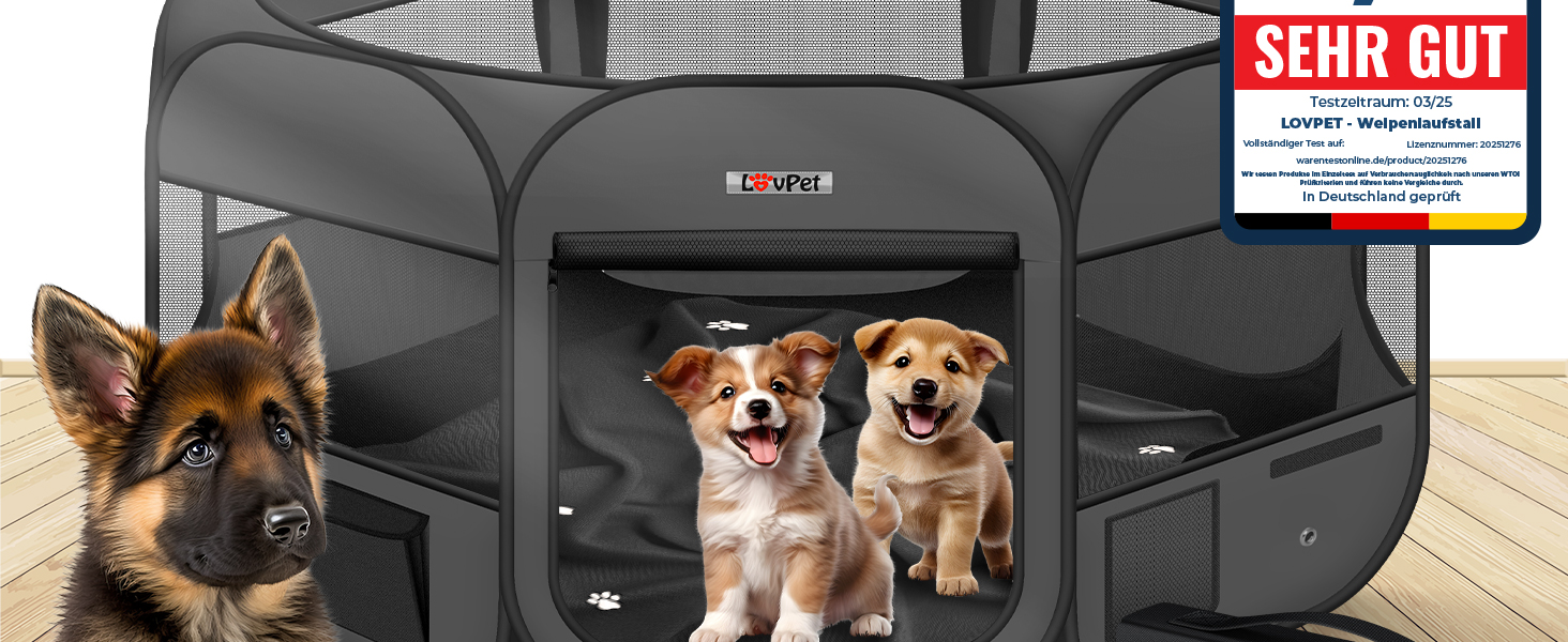 LOVPET® Pop-Up Dog Playpen with Bowl & Fleece Blanket - Portable Indoor/Outdoor Pet Pen for Small Dogs & Cats - Oxford Fabric