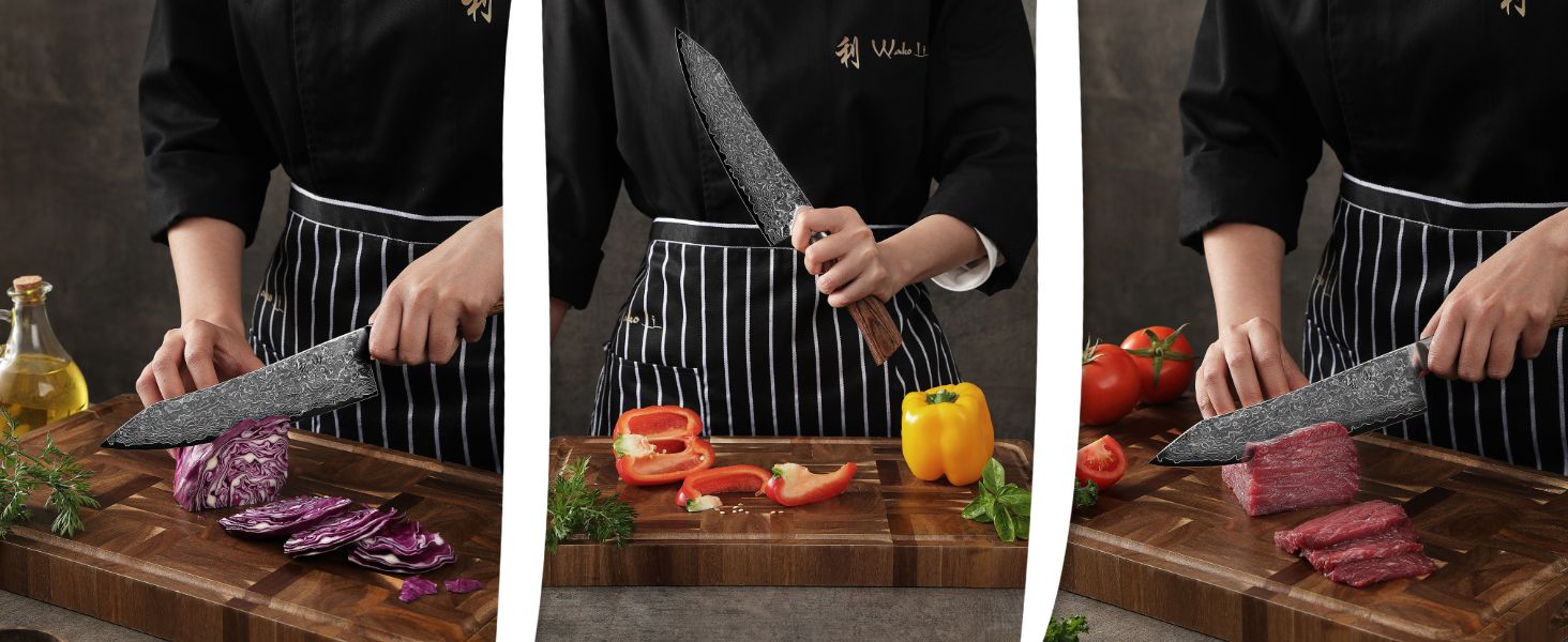 Ніж Wakoli EDIB Pro Kiritsuke Дамаск (VG10) 20 см – Кухонний ніж для нарізки, подарункова коробка