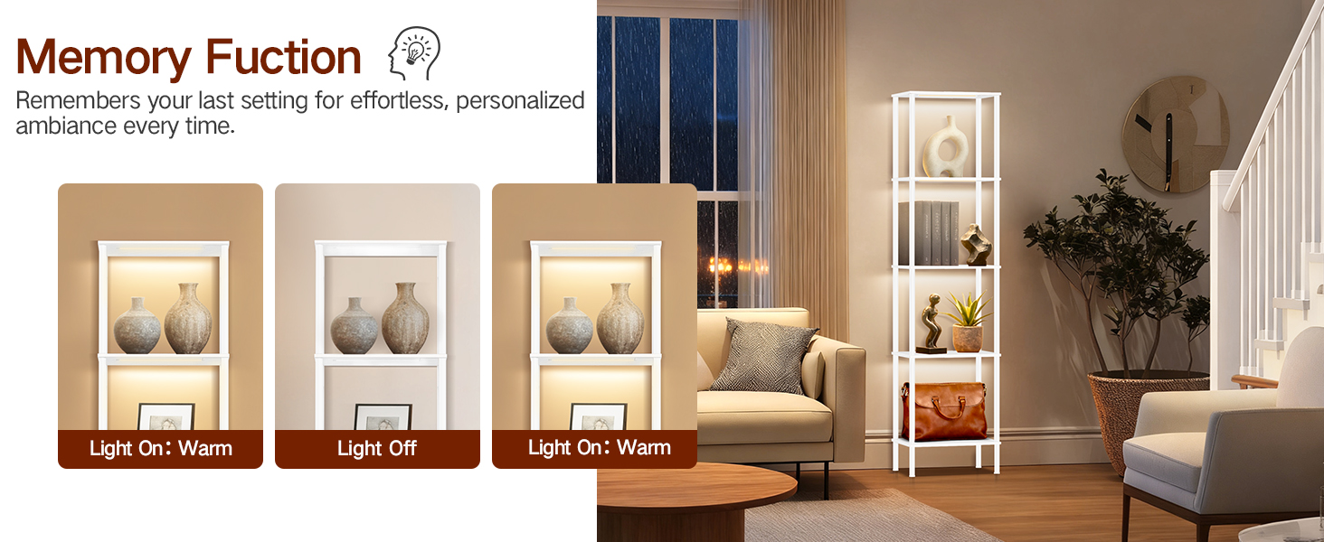 Стійка лампа з полицею, LED, регулювання яскравості, 3 колірні температури, сенсорне та дистанційне керування, полиця для книг, дерев'яна стійка, сучасний дизайн для вітальні, спальні, офісу (Rustic Brown)