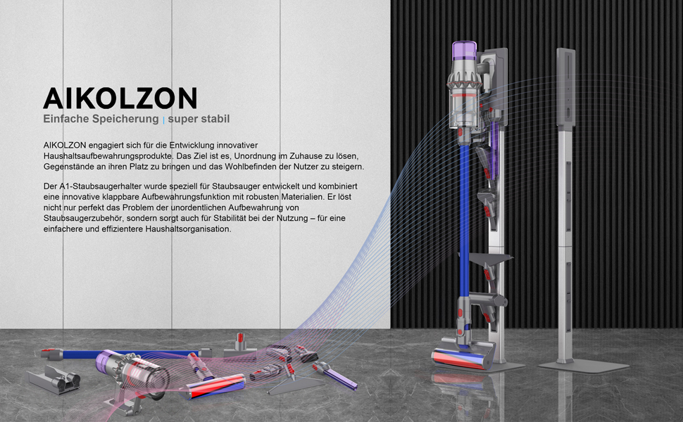 Підставка для пилососа Dyson з розкладними гачками та міцною основою з вуглецевої сталі – монтаж без свердління, компактне зберігання для всіх бездротових пилососів Dyson та аксесуарів, сірий колір