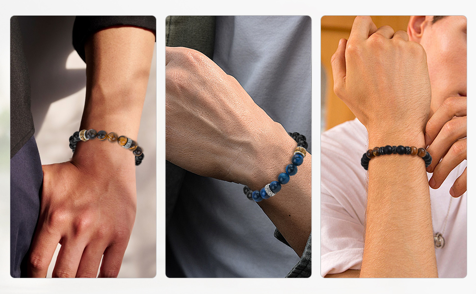 Браслет на руку VGWON для чоловіків з перлами – подарунок на день народження, Різдво, для хлопчика 11-16 років, друзів, чоловіка, батька. Модель UVG-BM106S