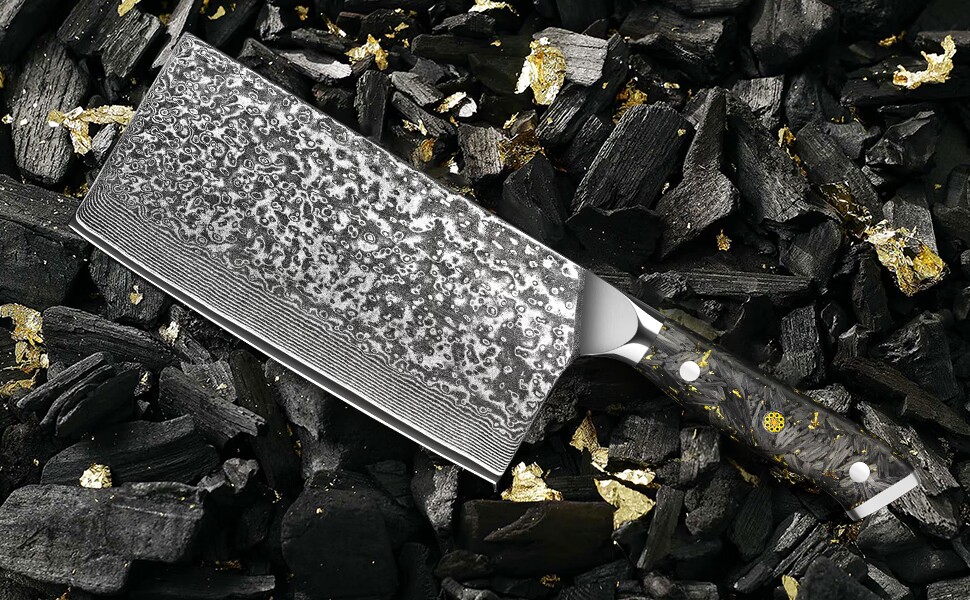 Японський ніж Kyushublade з дамаської сталі, 67 шарів, з ручкою з карбону та золота, для професіоналів
