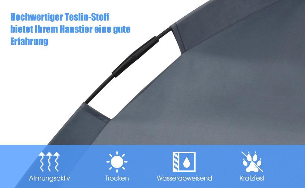 Лежанка для собак GOPLUS з дахом, піднята лежанка для тварин, лежанка для домашніх тварин з металевим каркасом, вологостійке собаче ліжко, котяче ліжко з сонцезахисним тентом, неслизькі накладки на ніжках, для використання в приміщенні та на вулиці (90x81x86 см), 1 шт.